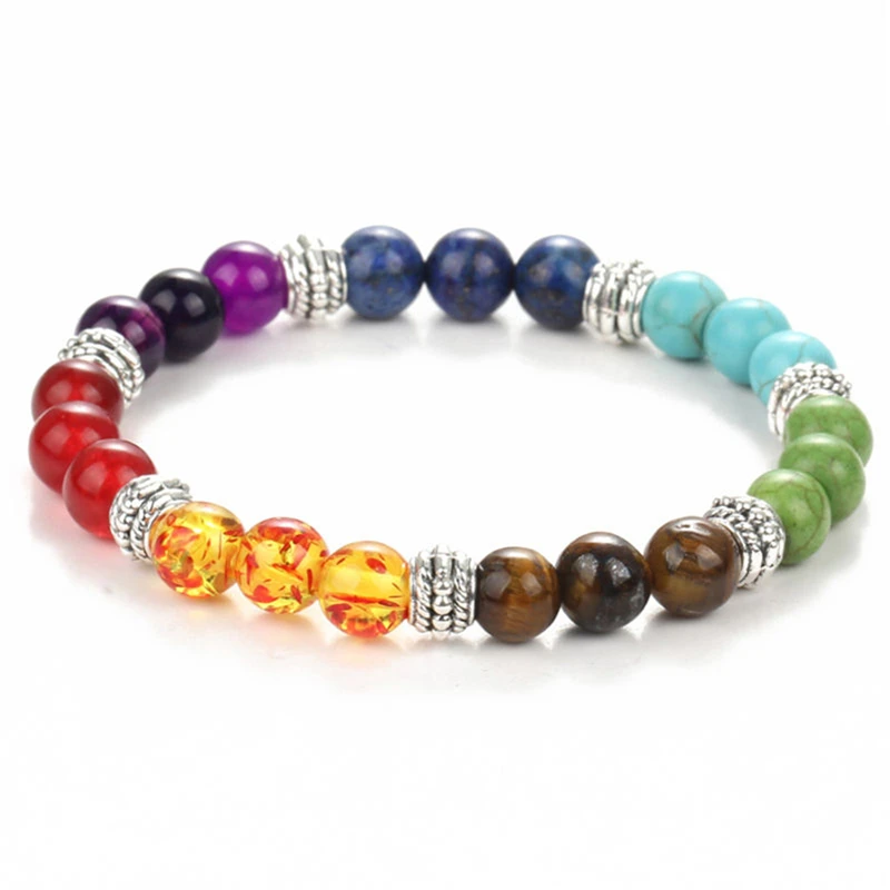 1Pc Hot Women 7 Gemstone Chakra Lava Rock Stone Preghiera Braccialetto Con Perline Reiki