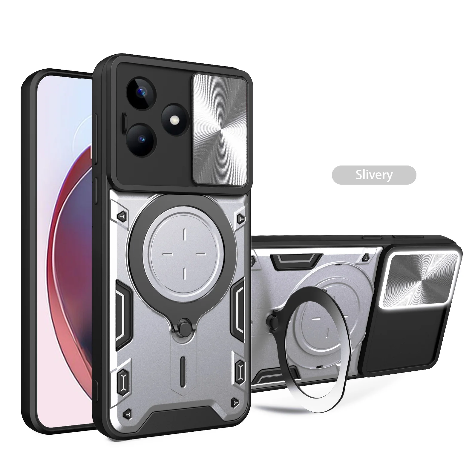 Heavy Duty Rugged Armor Phone Case with Magnetic Bracket and Slide Camera Protection Cover