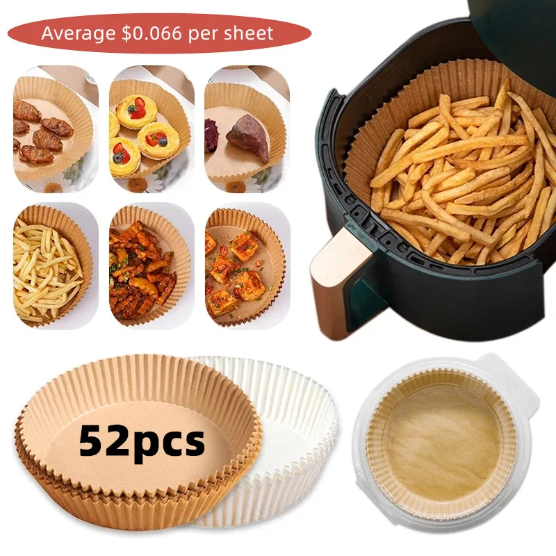 Disposable Air Fryer Pad Baking Non-Stick Pad Steamer Oil Absorbent Paper  Food Paper Pad Fryer Paper 52/25/10 Pieces