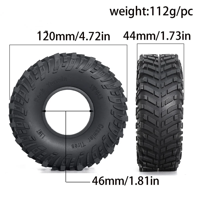 HUIYANRC 4pcs 1.9" RC Crawler Tires With Beadlock Wheels - 120mm For Axial SCX10, RC4WD Trucks