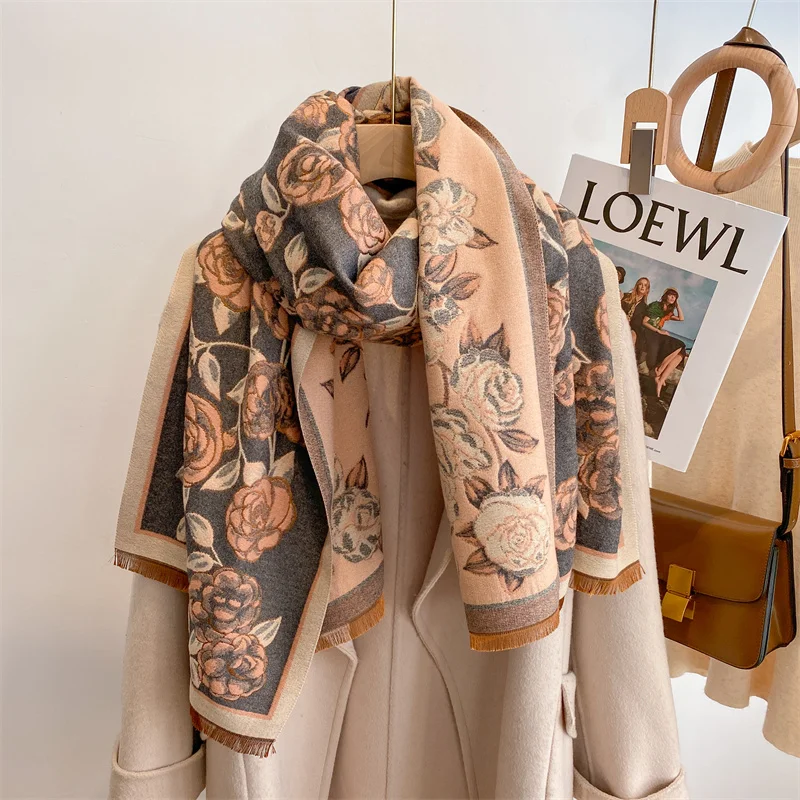 2022 Luxury Brand Cashmere Scarf for Women Fashion Warm Winter Blanket Thick Shawl Wrap Bandana Female Pashmina Bufanda Poncho 14