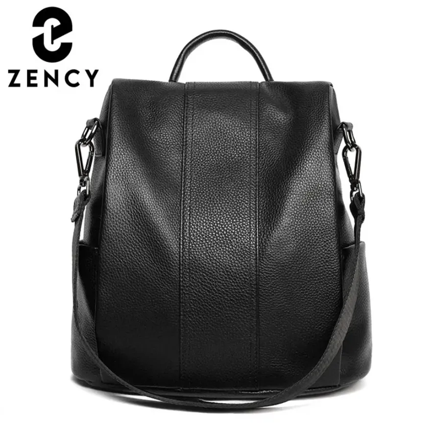 

Zency Genuine Leather Women's Backpack Travel Casual Commute Satchel Simple Fashion School Bag Classic Lady Rucksack Satchel