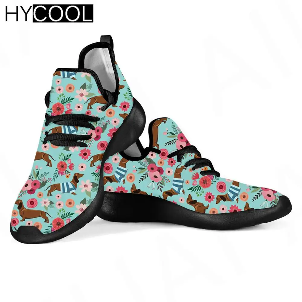 

Новая трендовая спортивная обувь HYCOOL для женщин, удобные беговые кроссовки с цветочным принтом таксы, спортивная обувь для бега
