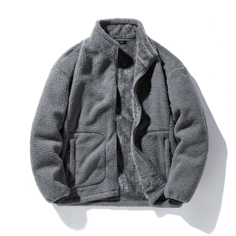 

2022 Winter Men Thick Fleece Jackets Men Solid Color Casual Warm Coat Mens Stand Collar Jacket Harajuku Streetwear Outerwear