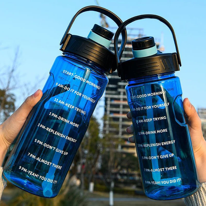 Sports Water Bottle 1.5L 2L 3L With Straw Plastic And Time Stamp For Home Outdoor Sports,portable water bottle,sports water bag