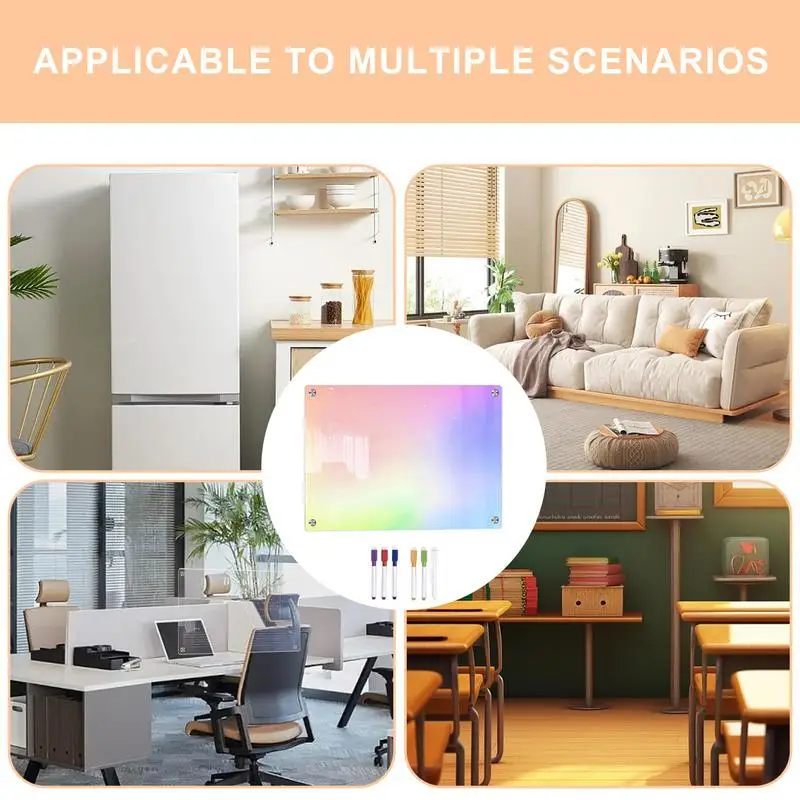 Fridge Planner Magnet Acrylic Magnetic White Board Erasable Multifunctional Planner Memo With 6 Whiteboard Markers Planning