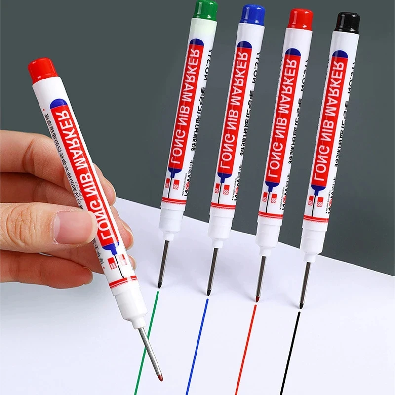 Multi-Purpose Deep Hole Marker Pens with Extended Tip for Bathroom and Woodworking - Available in Red, Black, Blue, and White Ink