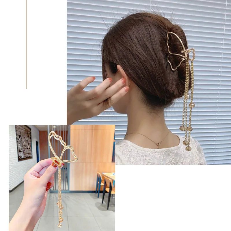 Butterfly Pearl Hair Clip Geometric Metal Hair Claw Gold Hollow Hairpin