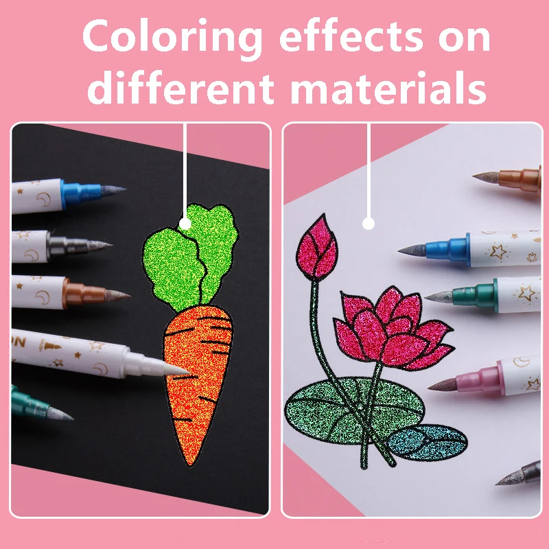 10pcs Metal Glitter Markers Dual Brush and Fine Tip Pen For DIY