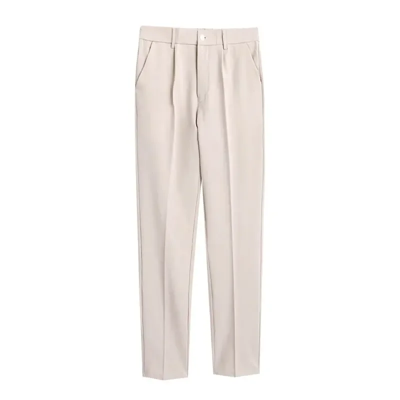 thumbnail image 1 of Pantalones de traje para hombre color caqui, pantalones ajustados con diseño trenzado para hombre, ropa marrón de primavera, sastrería, licra, vestido, clásico, novedad en el diseñador, 1 of 5