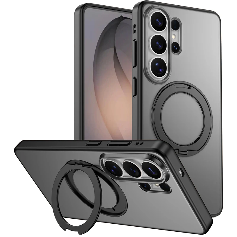 Ultra-Thin Magnetic Matte Case with Rotatable Ring Cover - Anti-Fingerprint Protection