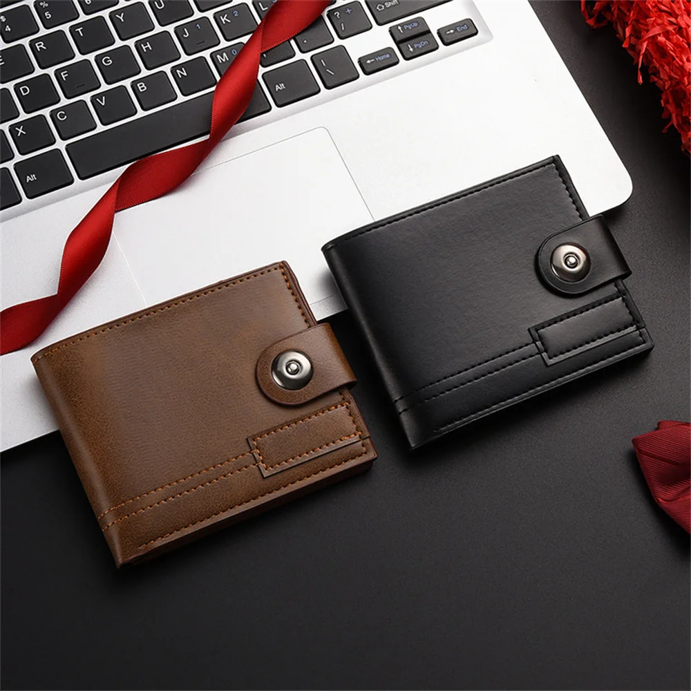 Men's Wallet Short Money Clip 2-fold Snap Wallets Soft PU Leather Coin Purse Multi Card Position Card Holder Solid Color Clutch