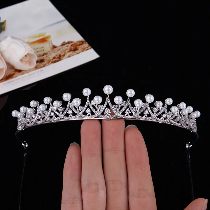 

KoreanSimple Pearl Headdress Sweet Shell Pearls Zircon Bride Wedding Crown Wedding Hair Accessories Birthday Princess Crown