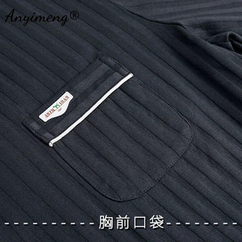 Business Men Nightwear Leisure Cardigan Sleepwear for Gentleman Mens Lounge Wear Autumn Winter Soft Cotton Pajamas Set for Man