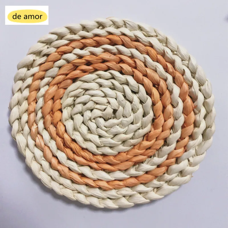 20cm Natural Table Mat Handmade Water Hyacinth Woven Placemat Round Braided Mat Heat Resistant Hot Insulation Anti-Skidding Pad