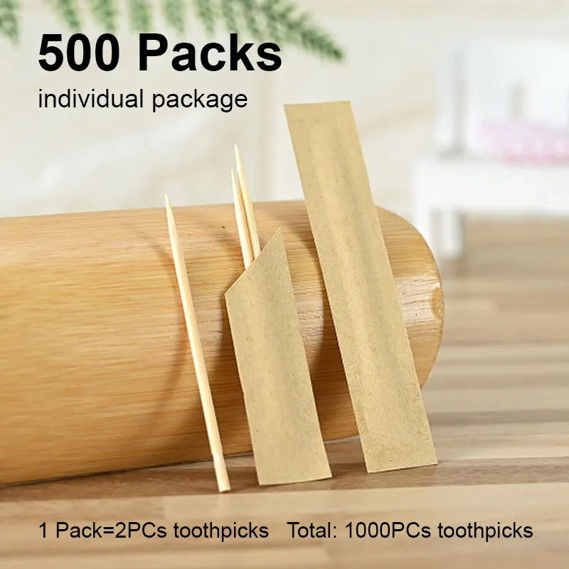 1000Pcs Toothpicks Wholesale Bamboo Toothpick Fruit Tooth Picks Restaurant Hotel Tooth Sticks Kraft Paper Individual Packing