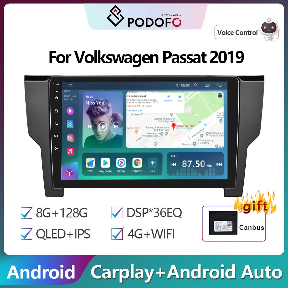 

Podofo 2Din Android Car Radio Multimidia Video Player For Volkswagen Passat 2019 GPS Navigation 2din Carplay Auto Stereo