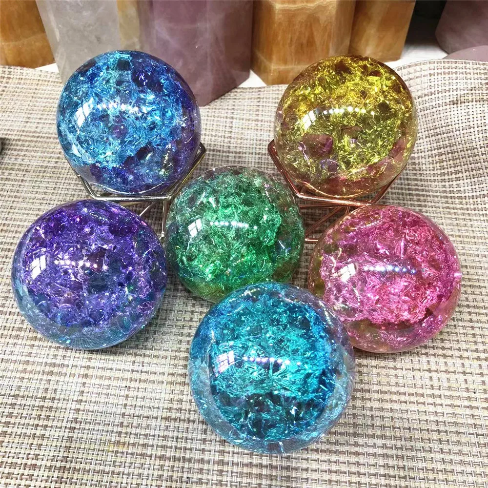 Arcoíris Angel Aura esfera de cristal agrietado, bola de cristal, piedras curativas, piedras preciosas para decoración del hogar, meditación