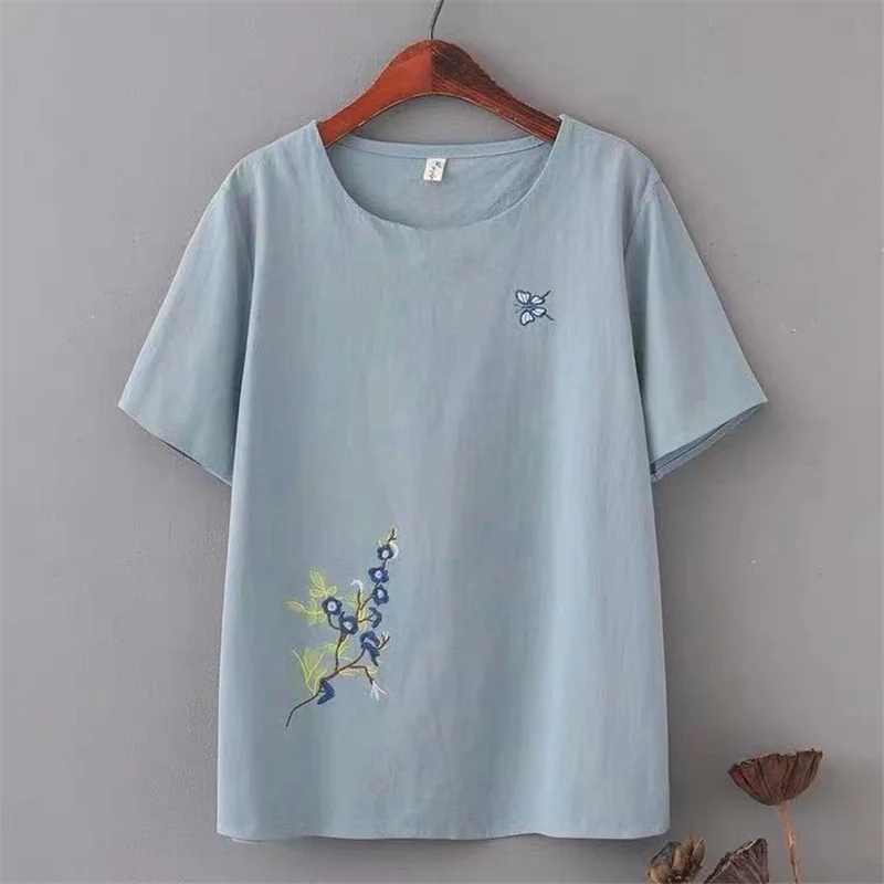 

2022 New Summer Fashion 100% Cotton T Shirt Woman Short Sleeve O Neck T-shirt Woman Korean Style Shirt Women Shirt Top