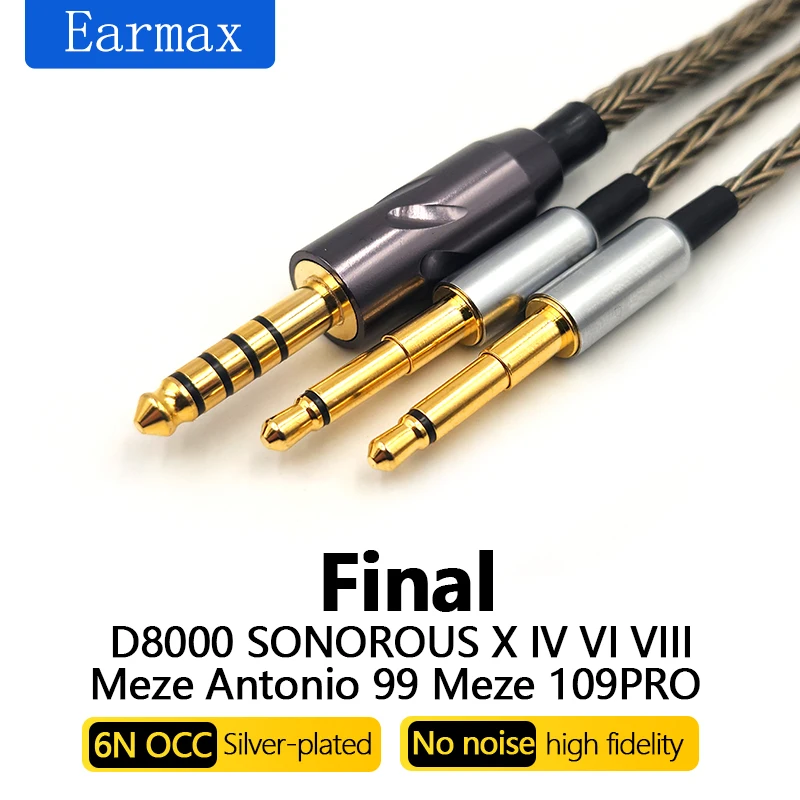 For Final D8000 SONOROUS X Meze 99 109PRO Earphone Replaceable 16 Core  4.4mm 2.5mm Balanced Upgrade Audio Cable