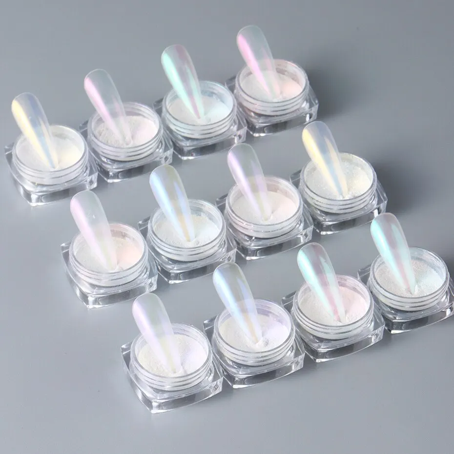 Nail Pigment 12pcs Aurora Neon Shimmer Glitter Ice Muscle Nail Pigment Powder Fine Chrome Rubbing Dust Mirror Polish Decorations