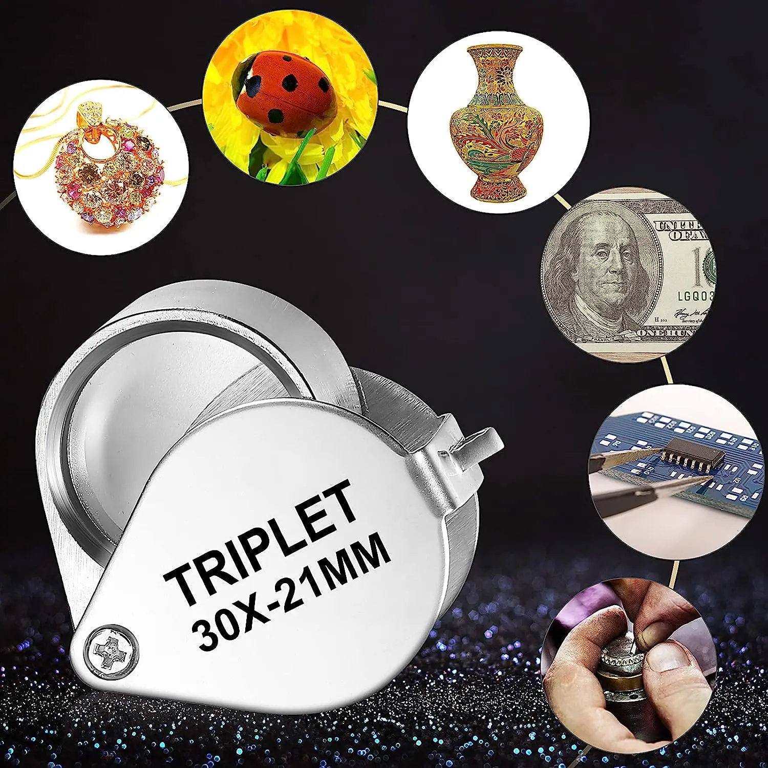 Jewelry Magnifying Glass Pocket 10x-30x 21mm for Coins Gems Stamps Watches Jewelers Diamond Eye
