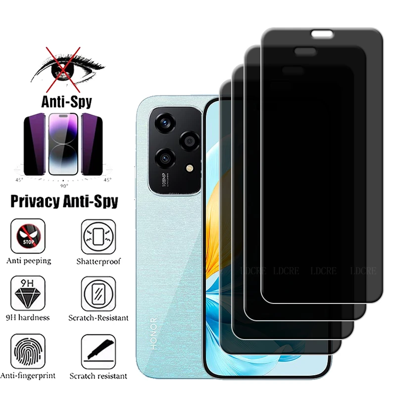 4 Stücke Für Honor 200 Lite Glas Für Huawei Honor 200 Lite Displayschutzfolie 9H Anti-Spy Privatsphäre Abdeckung Gehärtetes Glas Honor 200 Lite