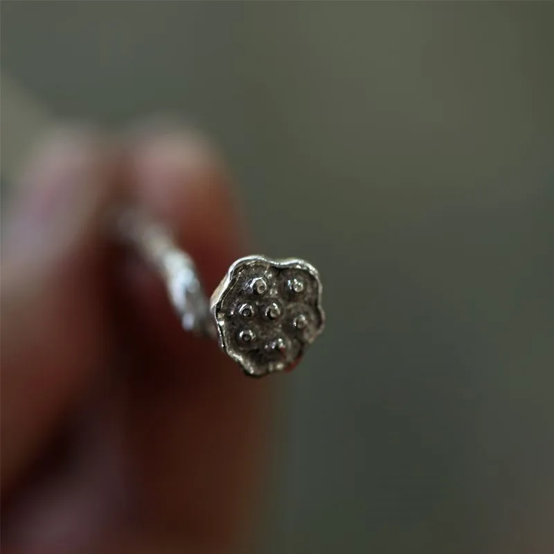 Chinese Style Handmade Silver Color Lotus Seed Tea Needle Tea Through Plucking Ceremony Kung Fu Accessories ZE997
