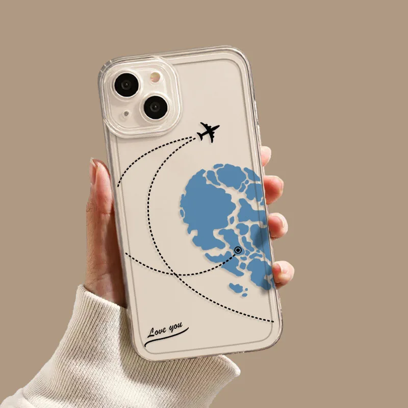 thumbnail image 1 of Aircraft Love Heart Couple Phone Case For iPhone 13 11 12 14 15 Pro Max Mini XS Max XR SE 14 Plus Plane Transparent Cover Fundas, 1 of 5
