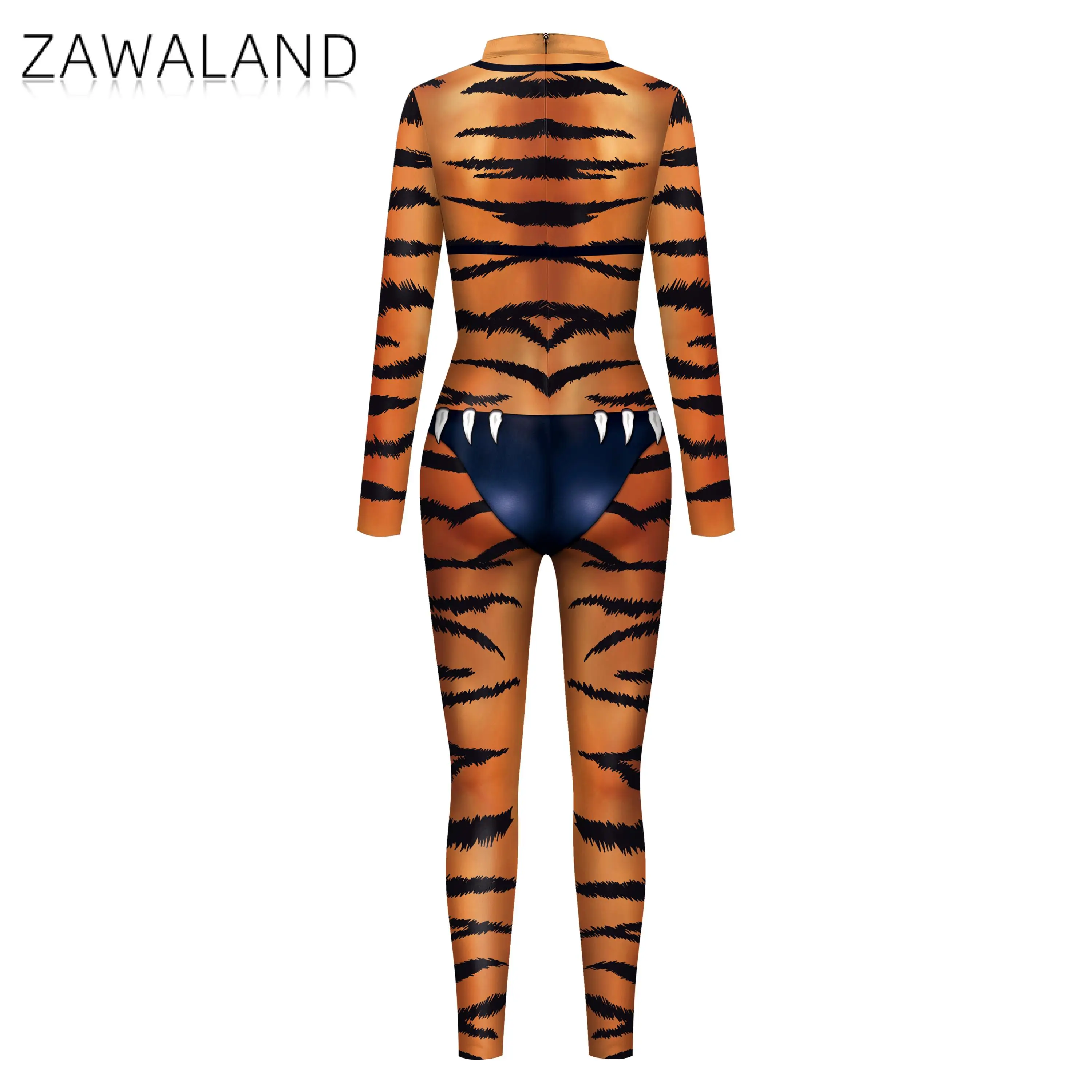 Zawaland Festival Party Jumpsuit Whole Costumes 3D Leopard Printed Catsuit with Tail Zentai Cosplay Costume Fitness Outfit