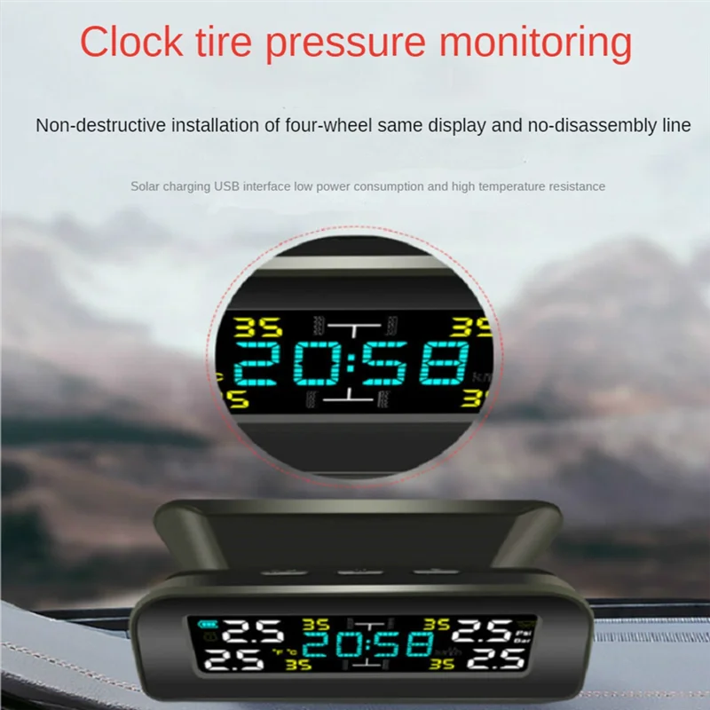 Tire Temperature Tire Pressure Monitor Car Universal Inspection Monitor Wireless Solar Power External Time Easy To Use