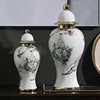 Golden high Flower vase Ceramic jar Chinese living room decorations and ornaments Ink painting general jar Ceramic storage jars 2