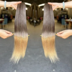 Elegant Bone Straight Hair Bundles - Luxurious Synthetic Yaki Straight Extensions - 80cm32inches (Ombre Brown)