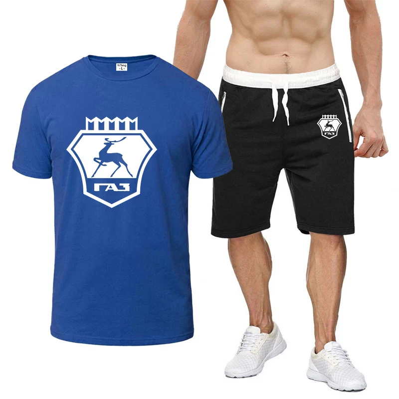 GAZ Gazelle 2023 Men's New Summer Sportswear Cotton Printing Short Sleeves Breathable T-Shirts Tops And Shorts Casualwear Suits