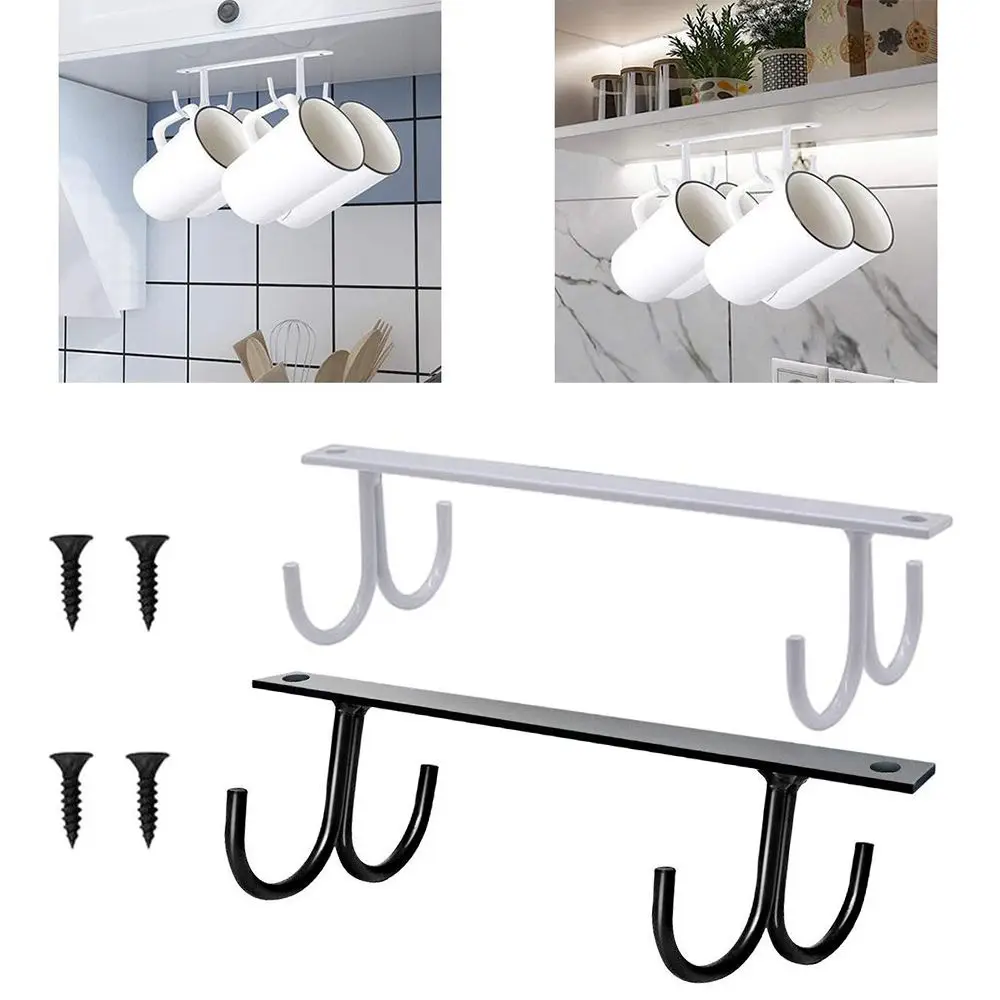 Ganchos Para Colgar Tazas Debajo De Gabinete - Pack De 3, Metal, Negro, 20x8x5.5 Cm, Soporte Para Tazas De Café Y Utensilios