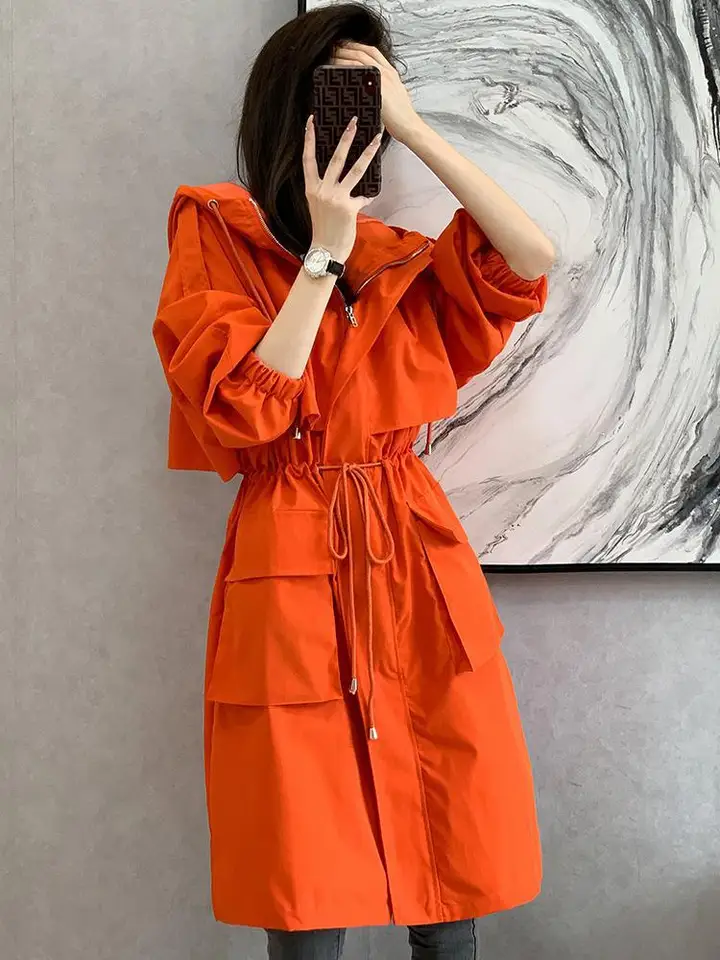 Giacca Impermeabile Donna Con Cappuccio - Leggera E Pieghevole - Tinta Unita - Tasche - Casual E Pratica