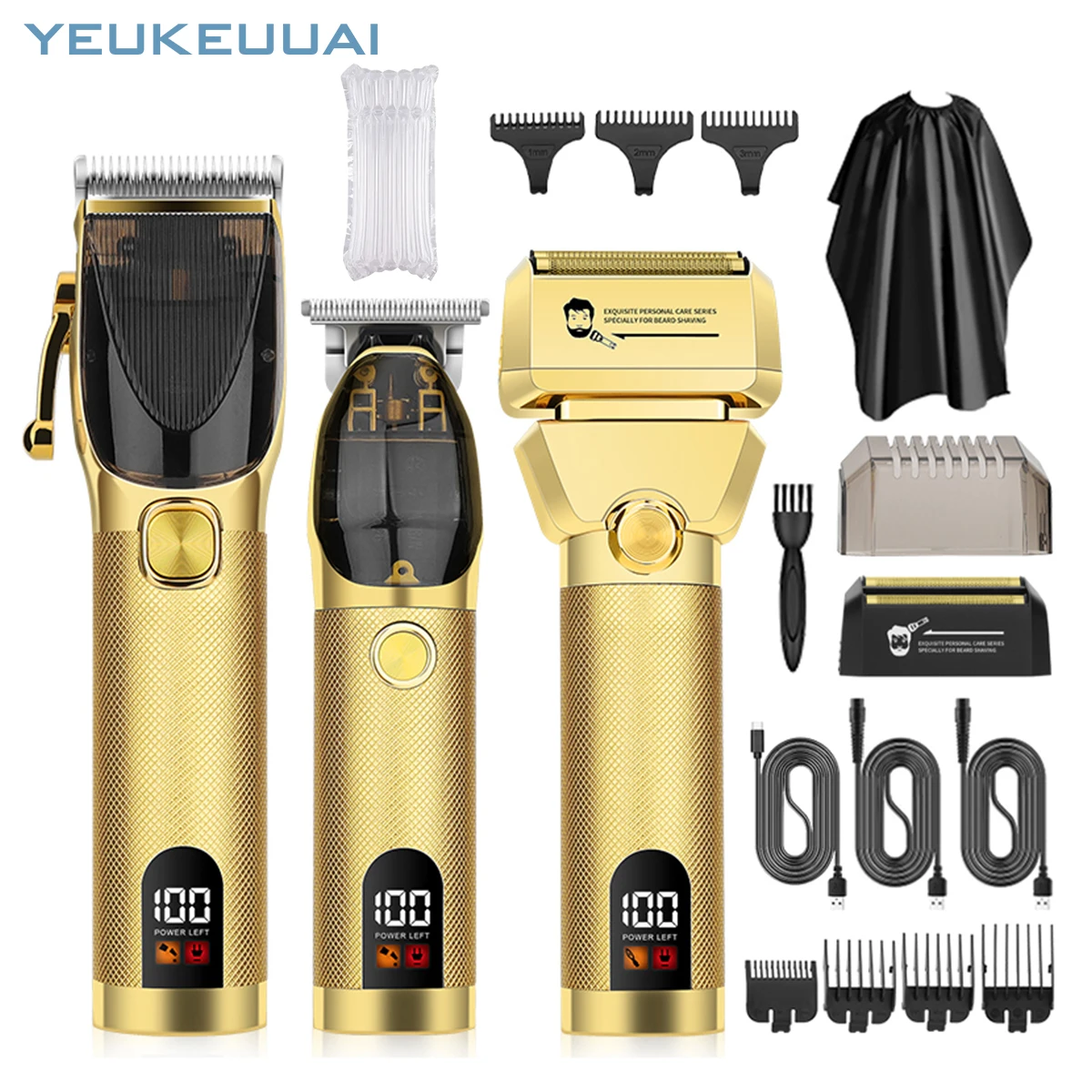 YEUKEUUAI 17 pcs Professional Men's Hair Clipper USB Rechargeable Electric Beard Trimmer Hair Clipper Set103 6