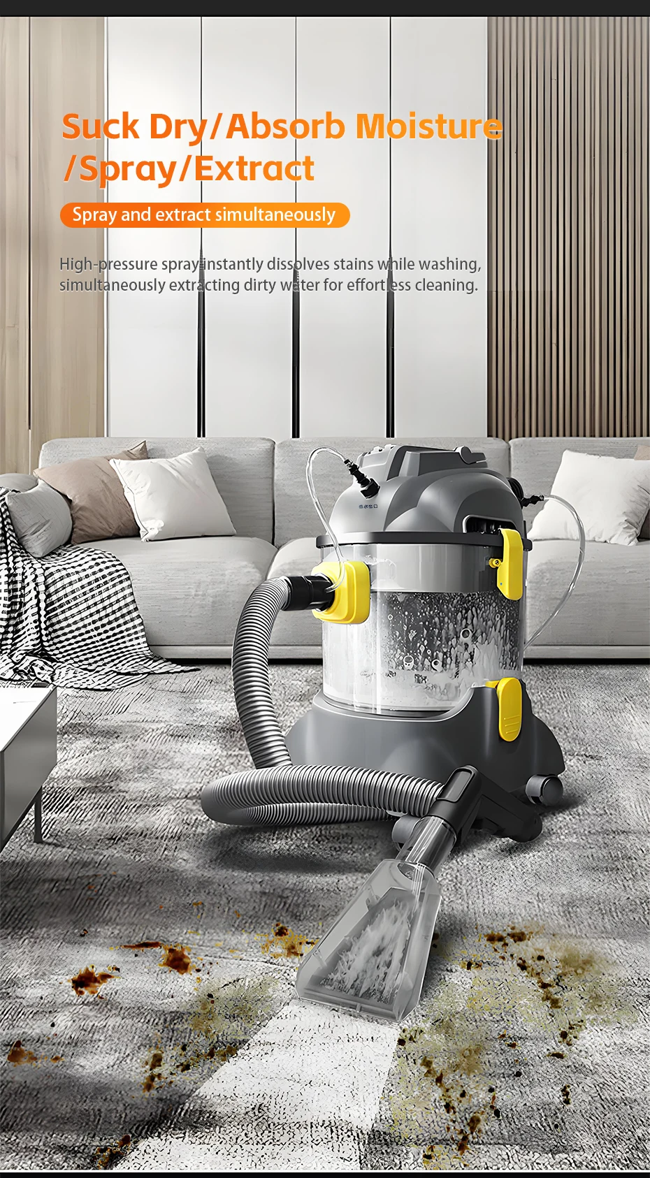 1400W Car Spray Vacuum Cleaner High Power 3-in-1 Carpet Extractor Upholstery Cle