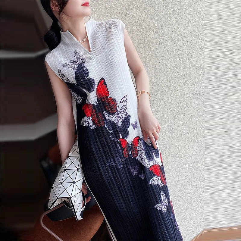 

Elegant design, half height V-neck printed dress, 2023 summer new high-end maxi dresses for women LOOSE