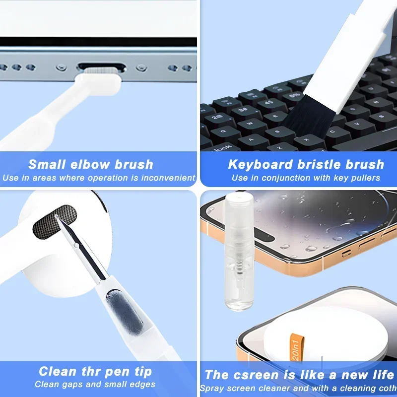 20-in-1 Cleaner Kit Earphones Cleaning Pen Screen Cleaning Tools Computer Keyboard Brush Keycap Puller Multifunctional Brush Kit 5