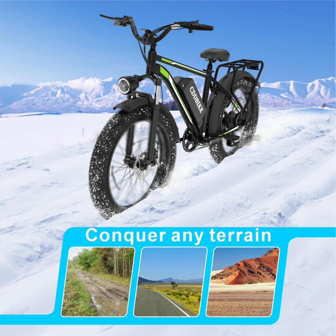 Electric Bicycle F26 1000W Motor 48V 15AH Removable Battery 26Inch Fat Tire Adult City Commuter Trail Bike Belt APP Beach EBIKE