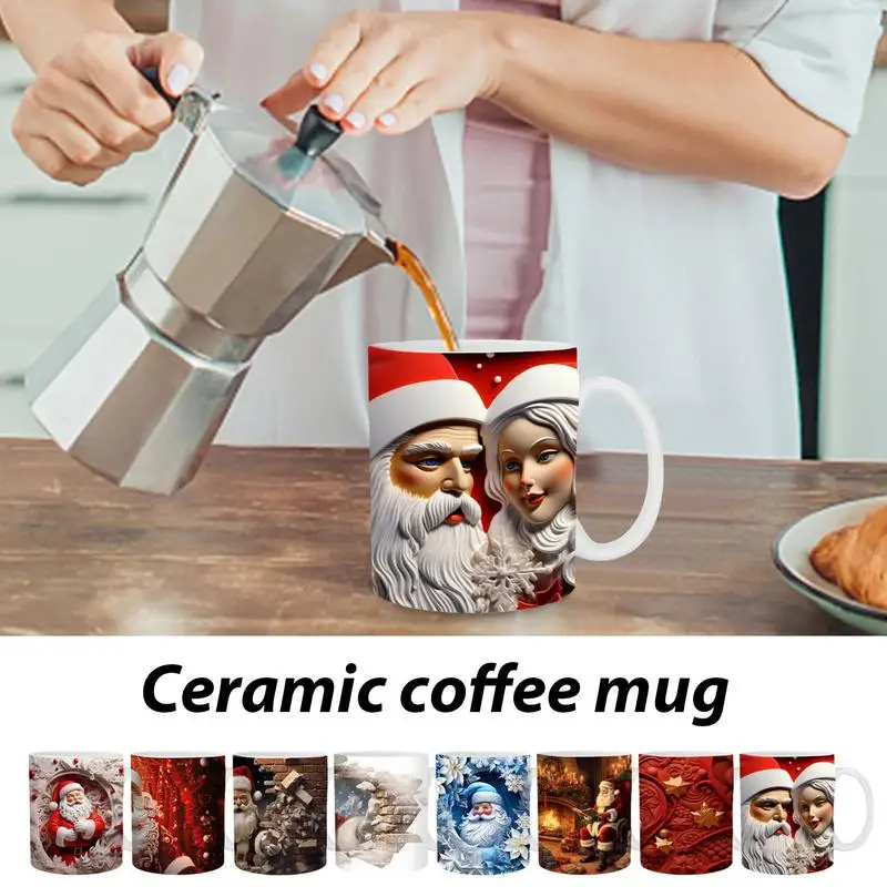 

3D Christmas Santa Mug with Handle Ceramic Festive Coffee Mugs Winter Drinkware for Kids Hot Chocolate Cup Home Birthday Gift