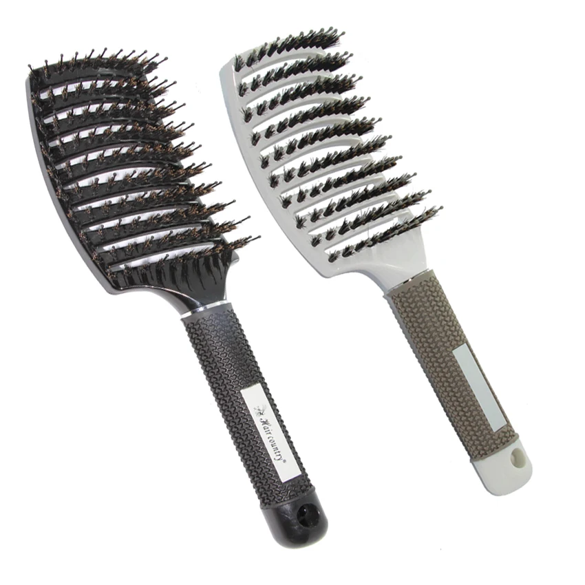 Antistatic Boar Bristle Hair Curve Brush For Hairstyling Heat Resistant Scalp Massage Comb With Rubber Handle Salon | Красота и
