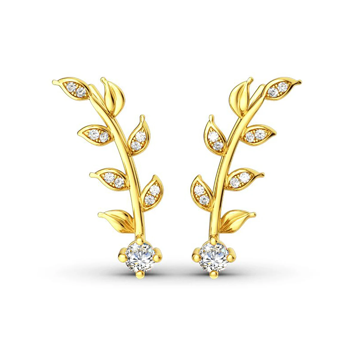 100% Moissanite Earring for Woman 0.3ct Gemstone 14K Gold Color of Climber Perforation Earrings Olive Leaf Pattern Fine Jewelry