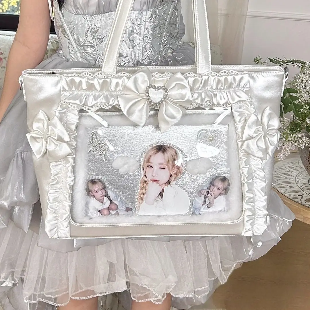 Lace Bow Ribbon JK Uniform Style Portable Tote Bag - Sweet and Cool Girl Ulzzang Ita Bag