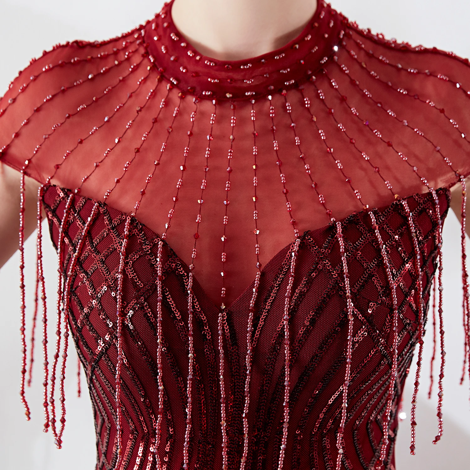 Women Crewneck Beaded Cap Sleeve Slim Fit Solid Mermaid Maxi Dress Formal Party Dress Evening Gown