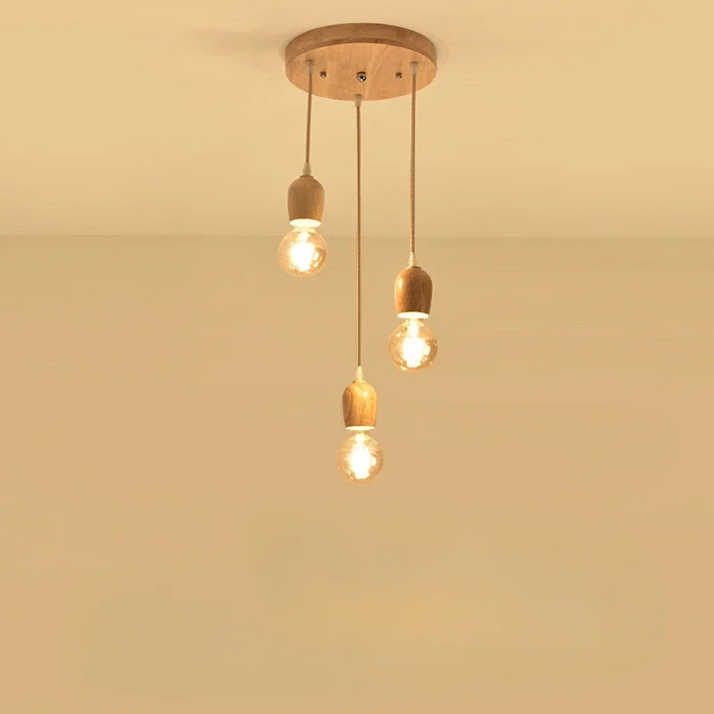 

Nordic pendant lamp wood atmospheric Chinese three head dining room dining room modern simple bar personalized creative kitchen