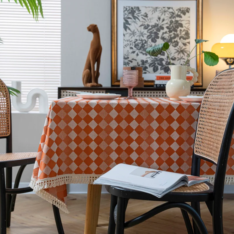 

Checkerboard Nordic Cotton Linen Tablecloth, High Weight Three-dimensional Jacquard Tablecloth, Fashion Table Wedding Decoration