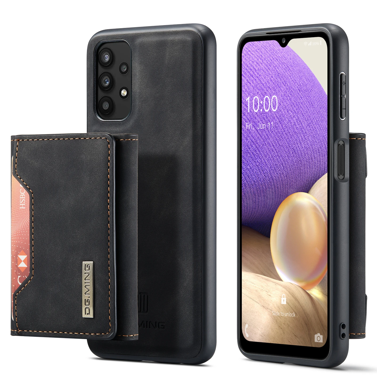 For Samsung Galaxy Z Fold5 Phone Case Fashion Genuine Leather 2 in 1 Back Cover Magnetic Hard Multi Card Slot
