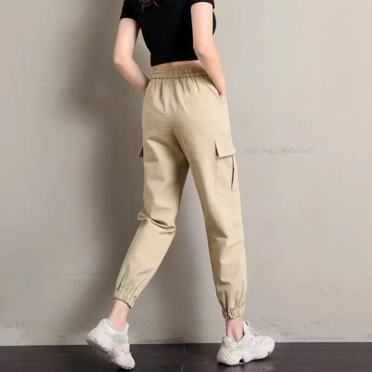Women Pants Thin Style New Solid Casual Pockets Wide Leg Trousers Drawstring Fashion Ladies Straight Pants Versatile Trend 3